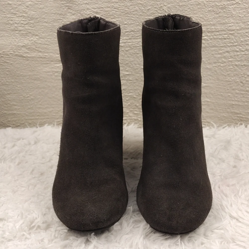 Reaction Kenneth Cole Carlyn Dark Grey Rhinestone High Heel Zip Back Ankle Boot